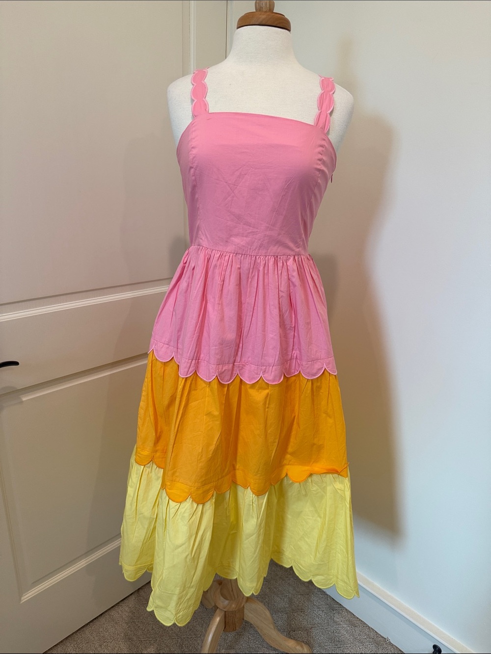 English Factory Pink, Orange & Yellow Scallop Tiered Sundress